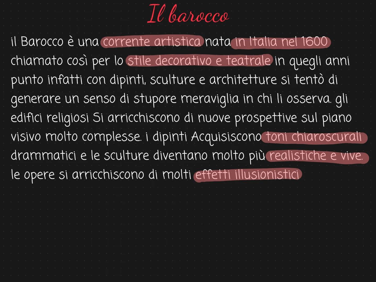 Te barocco
ес Il barocco
il Barocco è una corrente artistica nata in Italia nel 1600
chiamato così per lo stile decorativo e teatrale in que