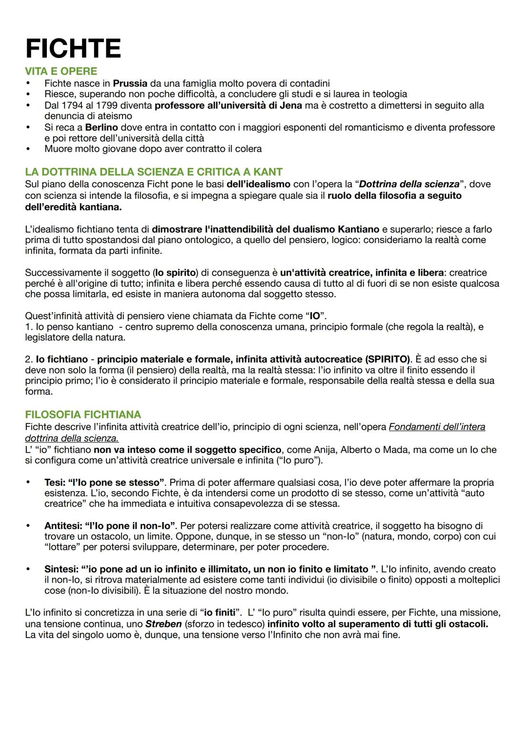 FICHTE
VITA E OPERE
Fichte nasce in Prussia da una famiglia molto povera di contadini
Riesce, superando non poche difficoltà, a concludere g