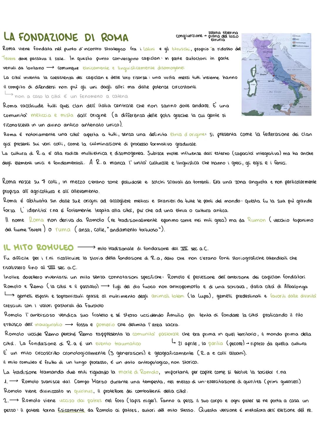 sabina tiberina
congiunzione → piana del lazio
etruria
LA FONDAZIONE DI ROMA
Roma viene fondata nel punto d'incontro strategico fra i Latini