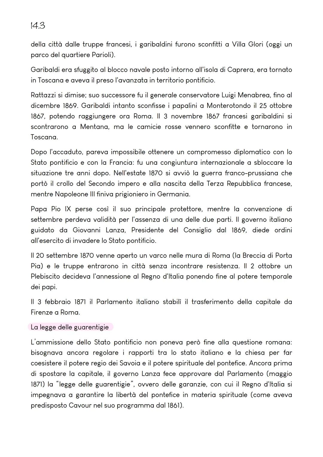 14.3
La questione romana e la Terza guerra d'indipendenza
Il completamento dell'unificazione
All'Italia nata nel 1861 mancavano ancora alcun