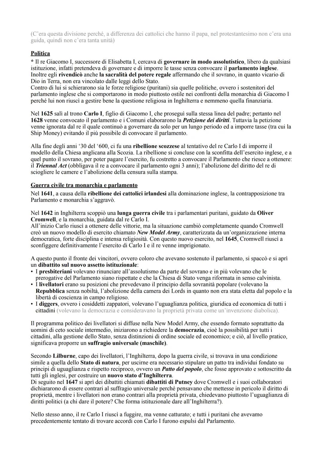 Rivoluzione inglese
In Inghilterra, dopo la morte di Elisabetta I che avvenne nel 1603, si estinse la dinastia Tudor poiché la
regina, avend