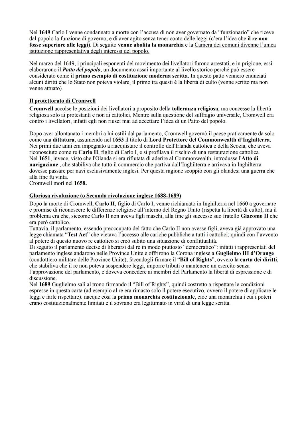 Rivoluzione inglese
In Inghilterra, dopo la morte di Elisabetta I che avvenne nel 1603, si estinse la dinastia Tudor poiché la
regina, avend