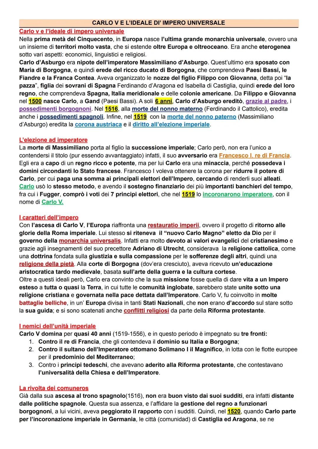 # CARLO V E L'IDEALE DI' IMPERO UNIVERSALE
Carlo v e l'ideale di impero universale
Nella prima metà del Cinquecento, in Europa nasce l'ult