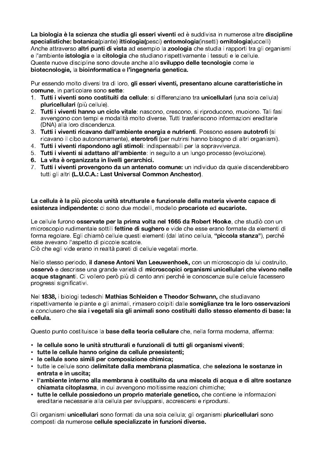 Caratteristiche dei viventi, le cellule e i microscopi