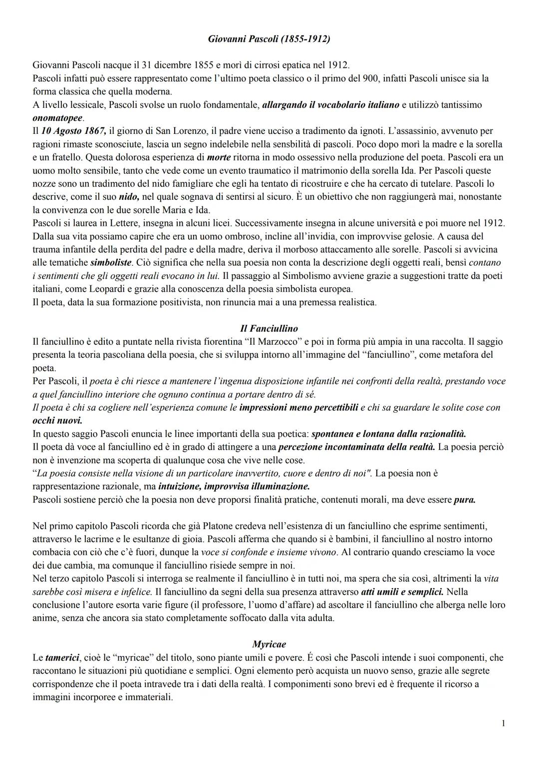Giovanni Pascoli (1855-1912)
Giovanni Pascoli nacque il 31 dicembre 1855 e morì di cirrosi epatica nel 1912.
Pascoli infatti può essere rapp