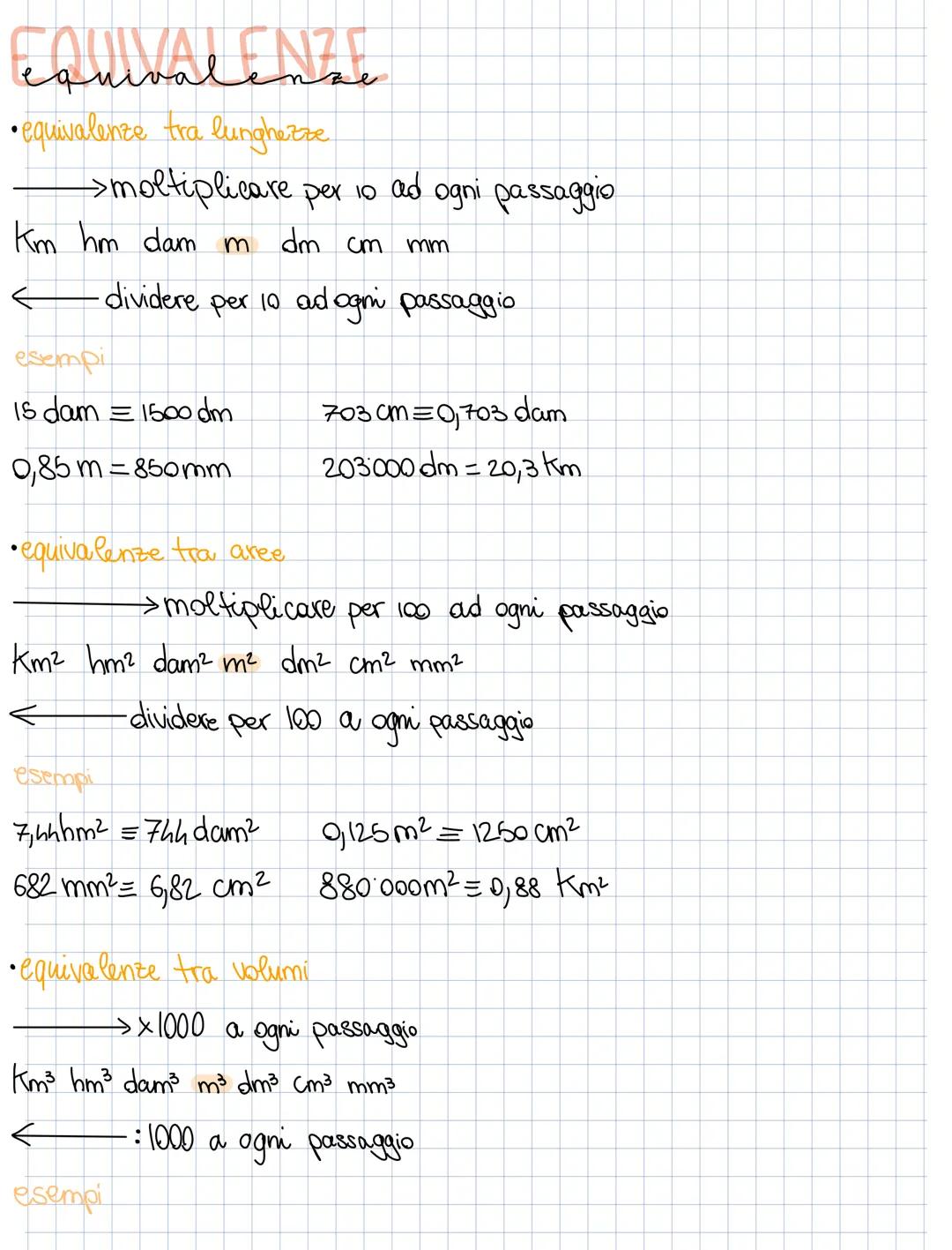 EQUIVALENZE
quiva
•equivalenze tra lunghezze
→moltiplicare per 10 ad ogni passaggio
dm cm
Km hm dam m
<dividere per 10 ad ogni passaggio
ese