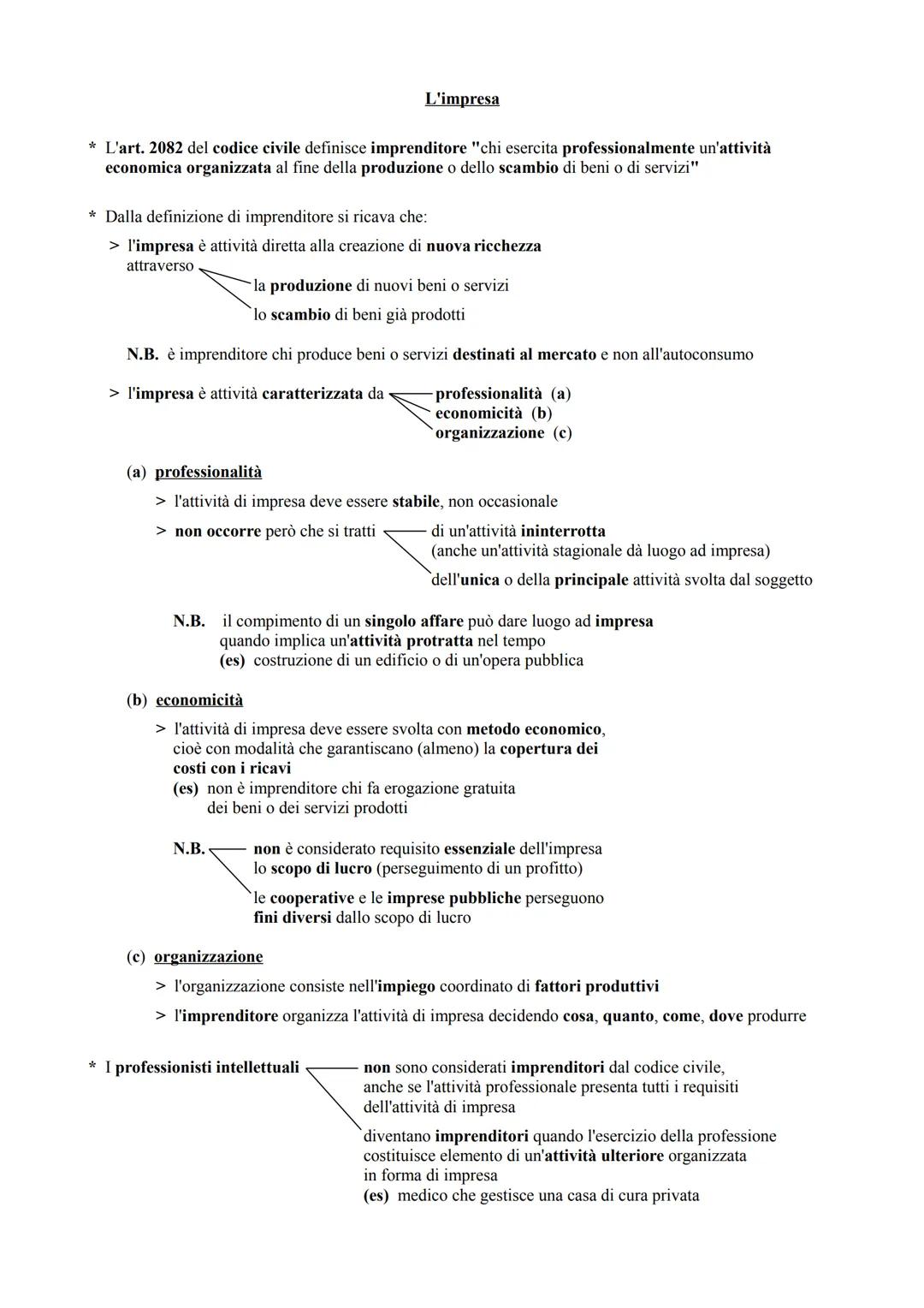 # L'impresa
* L'art. 2082 del codice civile definisce imprenditore "chi esercita professionalmente un'attività
economica organizzata al fin