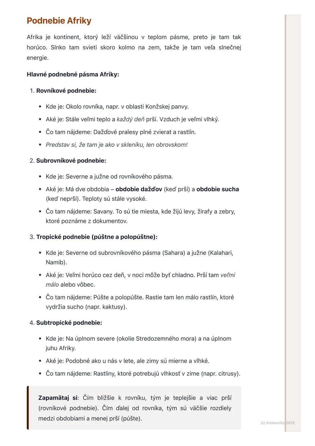 # Podnebie a vodstvo Afriky
Prehľad a úvod
Ahojte! Dnes si ideme zopakovať podnebie a vodstvo Afriky. Je to super
dôležitá téma, lebo Afri