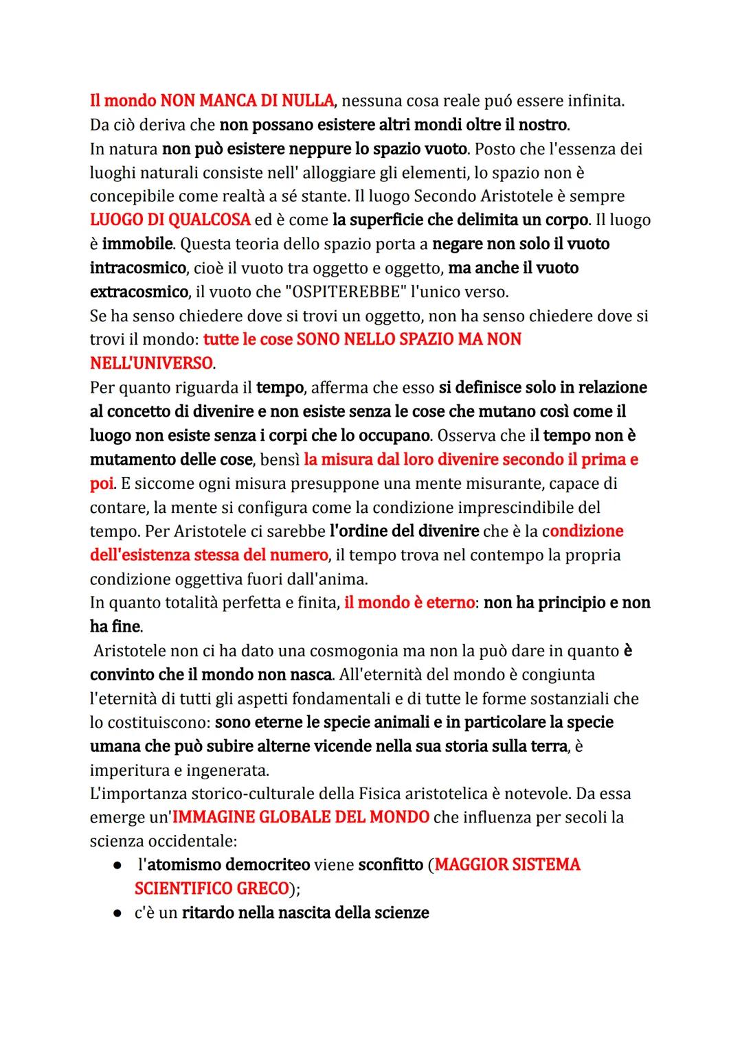 Aristotele: la fisica
Le sostanze in movimento che sono percepibili con i sensi costituiscono
l'oggetto della fisica, che per Aristotele è l