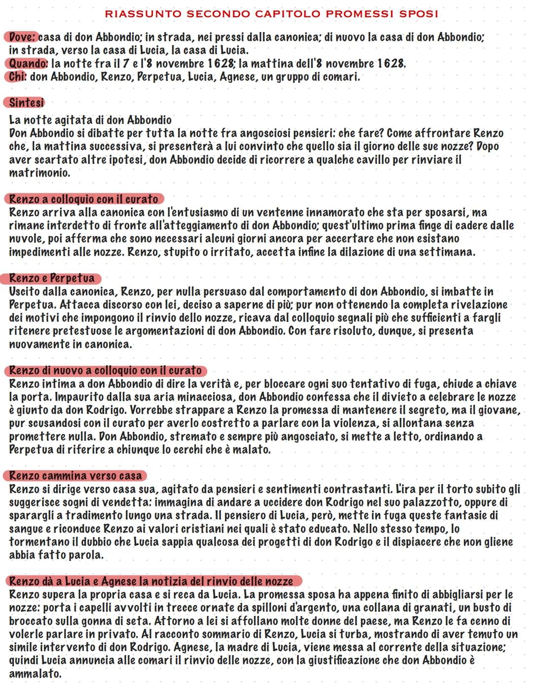 RIASSUNTO SECONDO CAPITOLO PROMESSI SPOSI
Dove: casa di don Abbondio; in strada, nei pressi dalla canonica; di nuovo la casa di don Abbondio