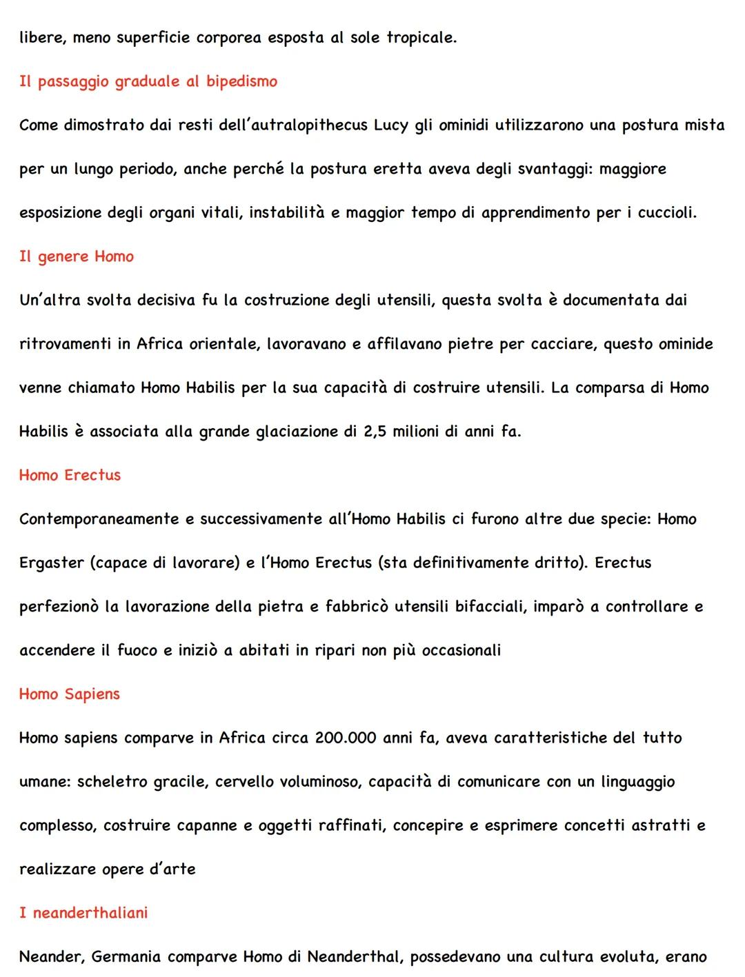 Uomo ambiente e evoluzione
Il processo di ominazione è il processo di formazione della specie umana. Questo processo
viene ricostruito sulla