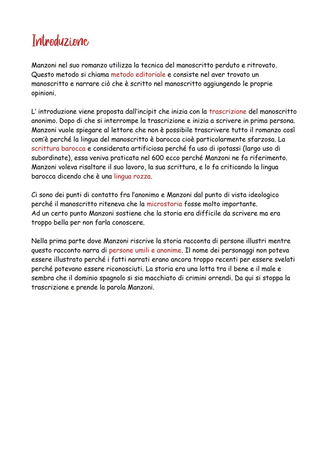 Introduzione
Manzoni nel suo romanzo utilizza la tecnica del manoscritto perduto e ritrovato.
Questo metodo si chiama metodo editoriale e co