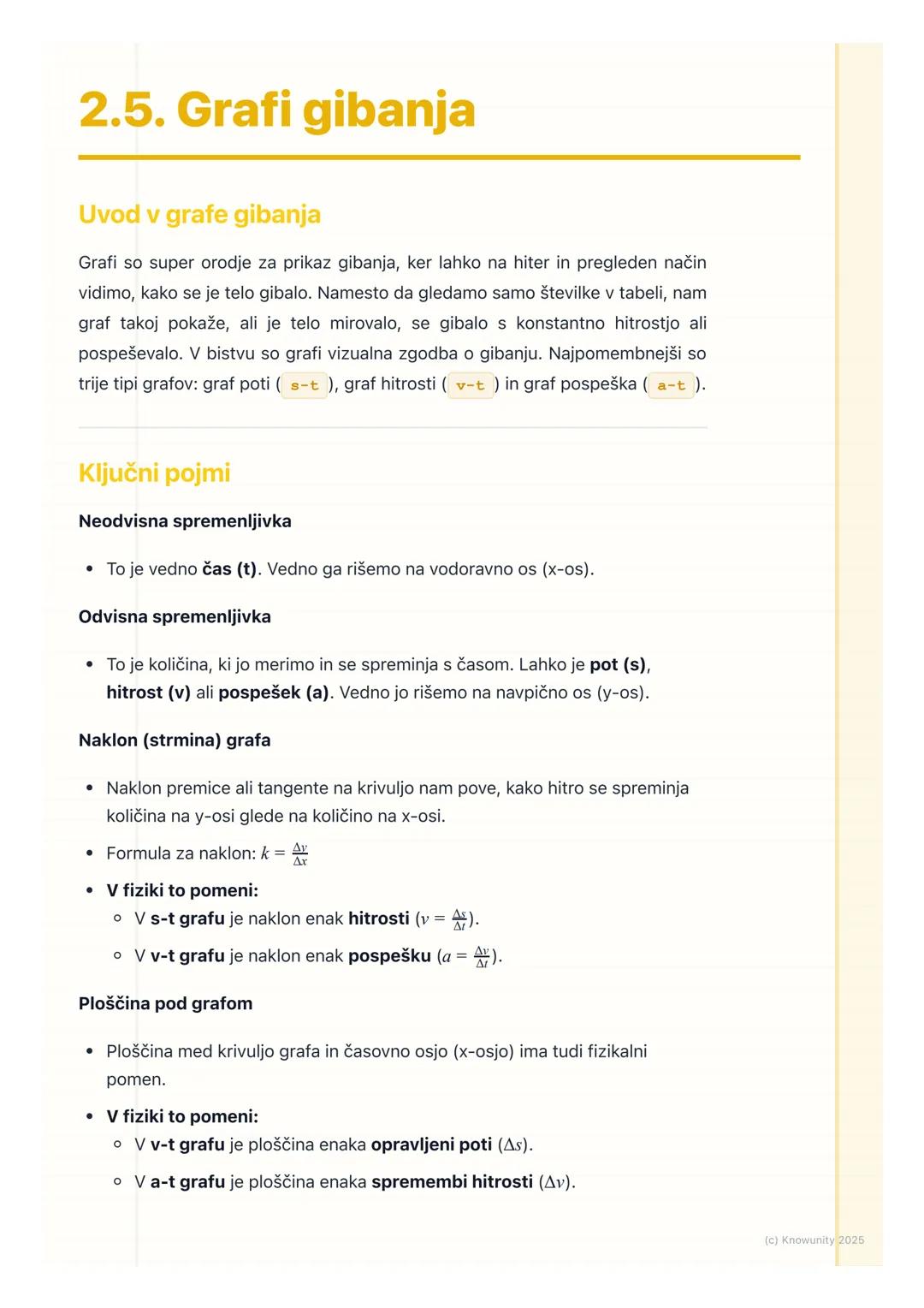 # 2.5. Grafi gibanja
Uvod v grafe gibanja
Grafi so super orodje za prikaz gibanja, ker lahko na hiter in pregleden način
vidimo, kako se j