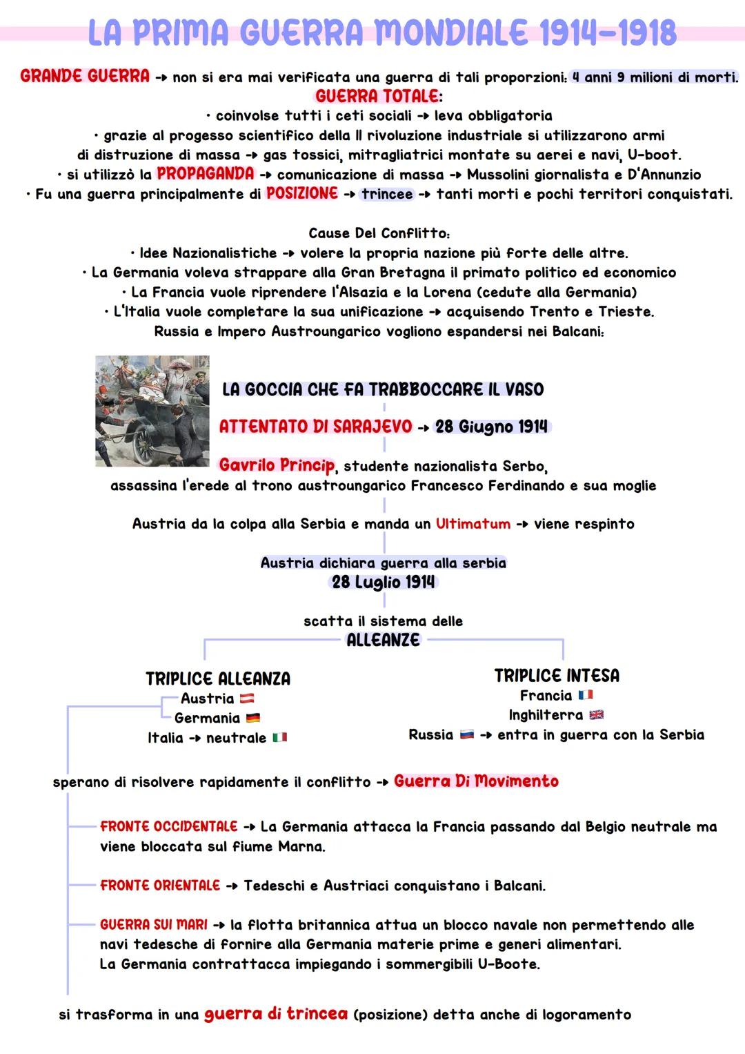 # LA PRIMA GUERRA MONDIALE 1914-1918
GRANDE GUERRA - non si era mai verificata una guerra di tali proporzioni: 4 anni 9 milioni di morti.