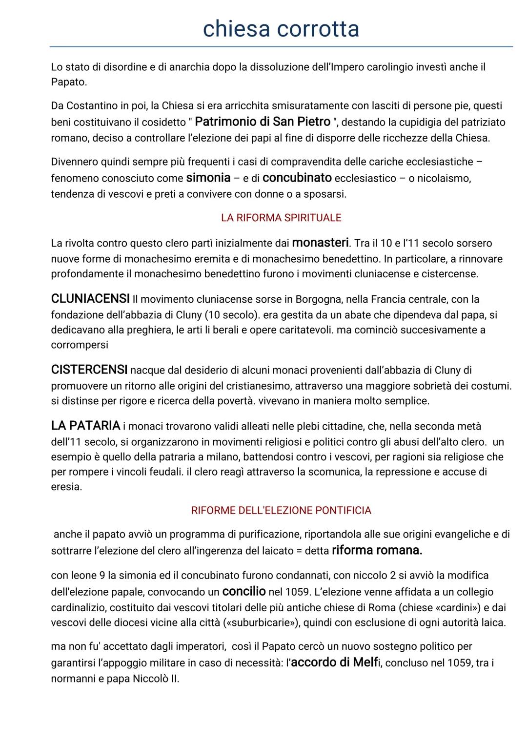chiesa corrotta
Lo stato di disordine e di anarchia dopo la dissoluzione dell'Impero carolingio investì anche il
Papato.
Da Costantino in po