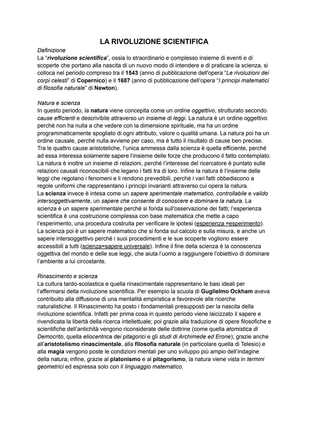 LA RIVOLUZIONE SCIENTIFICA
Definizione
La "rivoluzione scientifica", ossia lo straordinario e complesso insieme di eventi e di
scoperte che