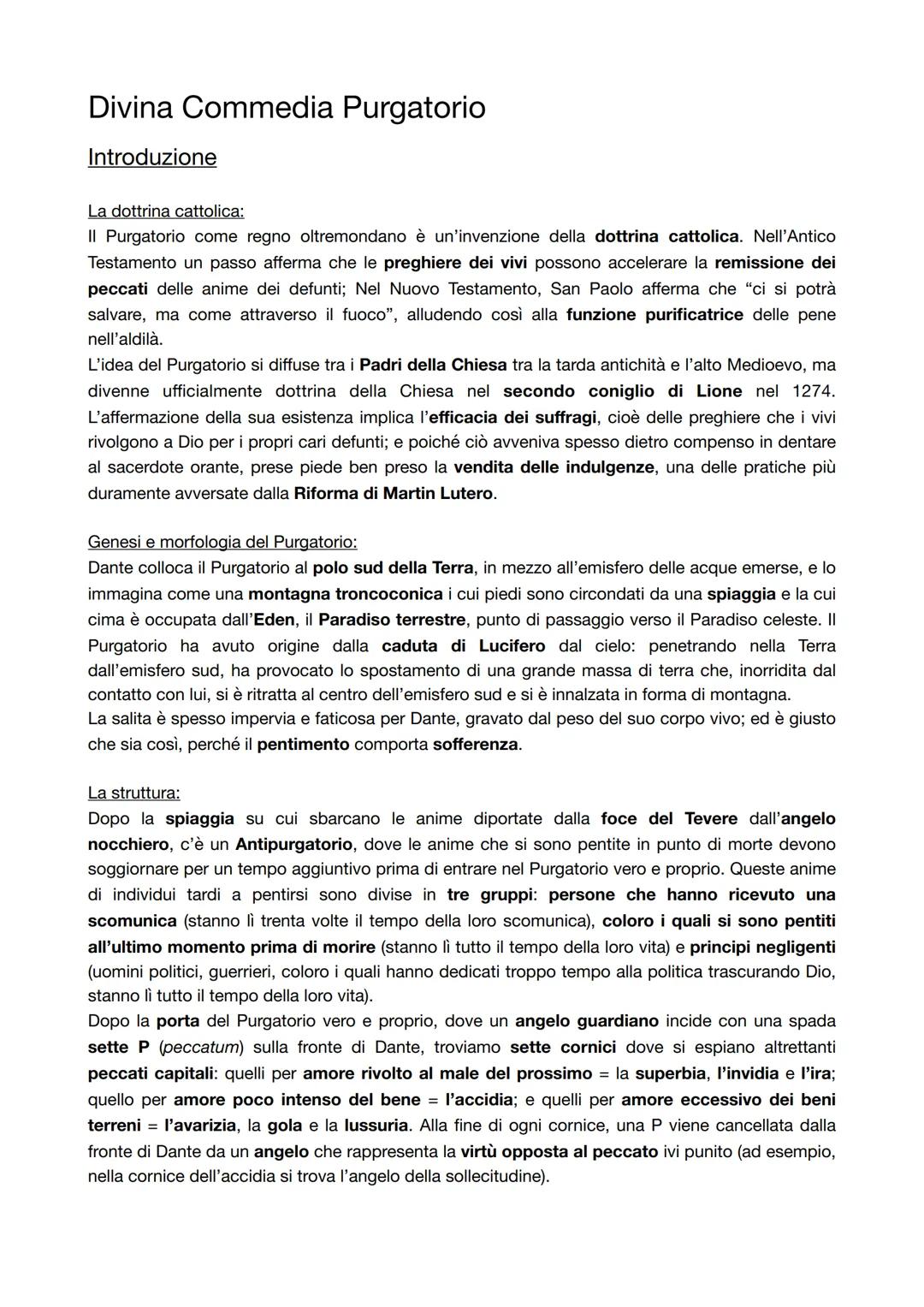 Divina Commedia Purgatorio
Introduzione
La dottrina cattolica:
Il Purgatorio come regno oltremondano è un'invenzione della dottrina cattolic
