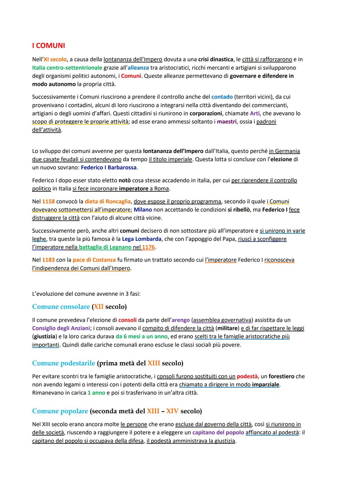 I COMUNI
Nell'XI secolo, a causa della lontananza dell'Impero dovuta a una crisi dinastica, le città si rafforzarono e in
Italia centro-sett