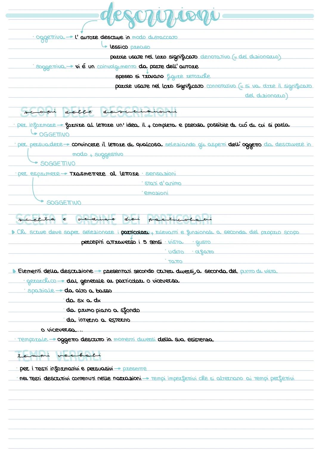 ・oggettiva → l'autore descrive in modo distaccato
lessico preciso
parole usate nel loro significato denotativo (= del dizionario)
soggeriva