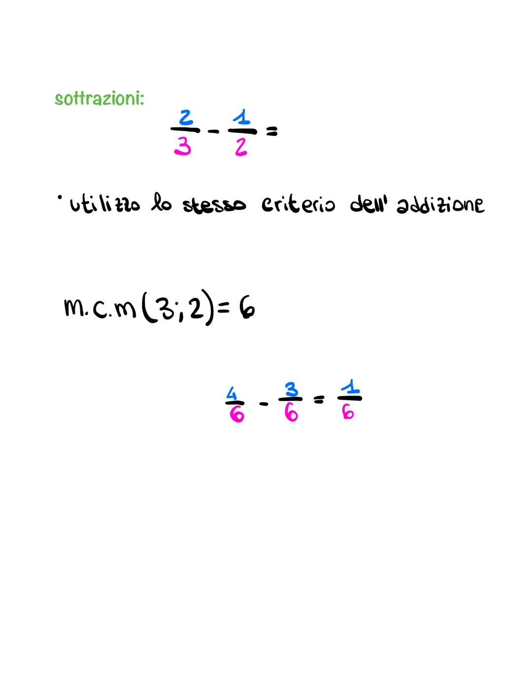Operazioni tra frazioni
addizioni:
numeratori
denominatori
• non posso additionare 2 frazioni con una
denominazione" diversa: trovare il m.c