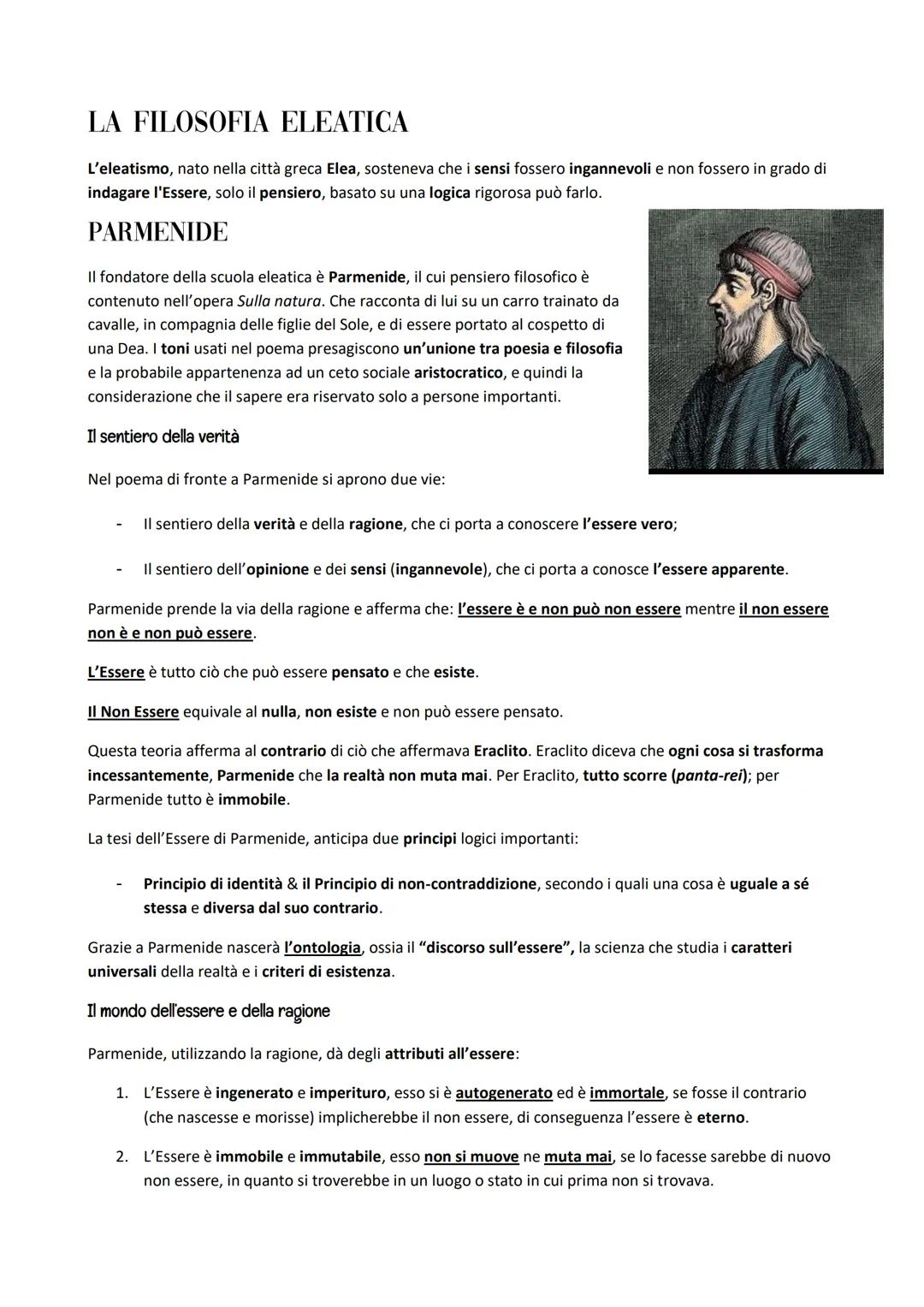LA FILOSOFIA ELEATICA
L'eleatismo, nato nella città greca Elea, sosteneva che i sensi fossero ingannevoli e non fossero in grado di
indagare