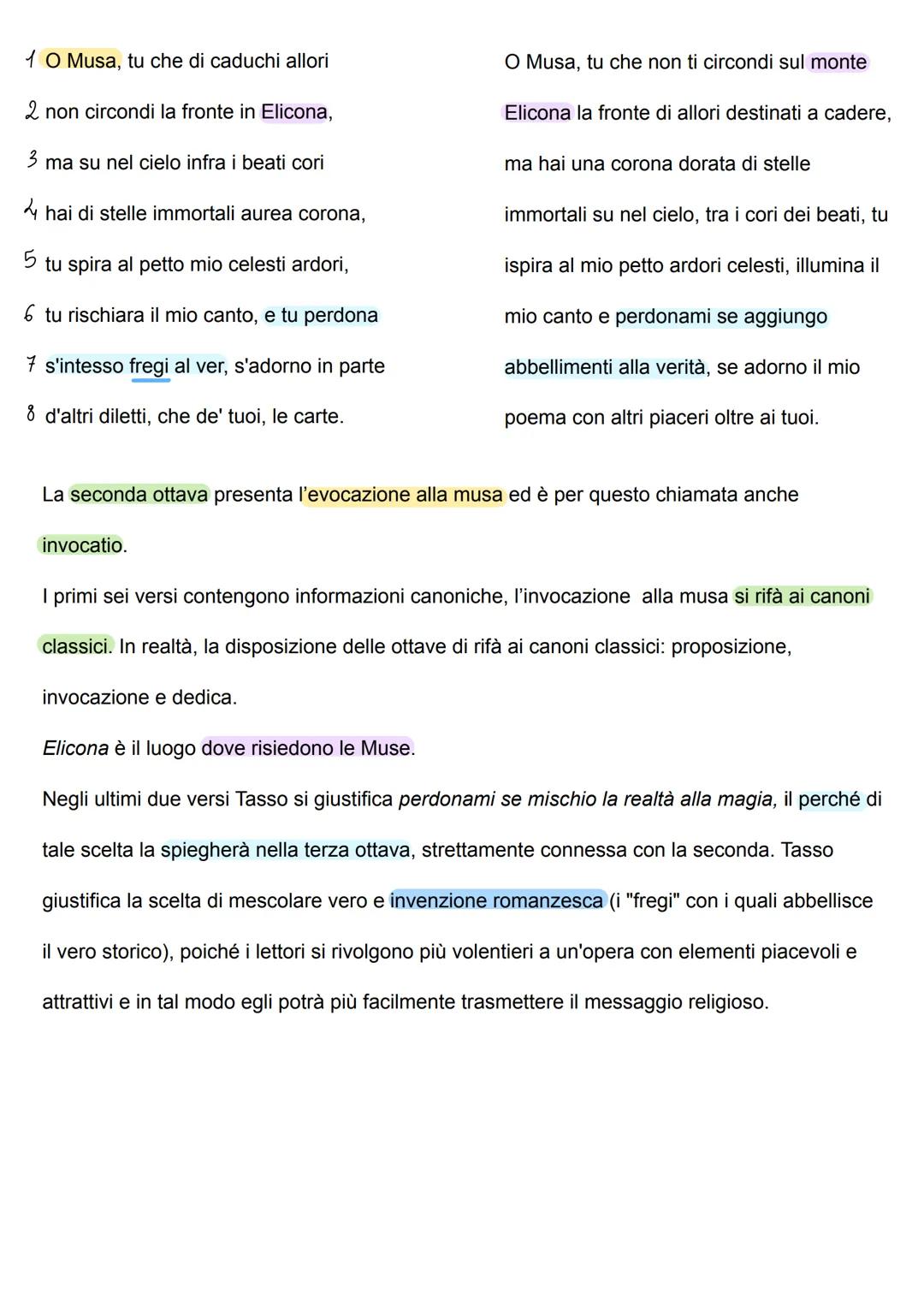 1 Canto l'arme pietose e 'l capitano
2 che 'l gran sepolcro liberò di Cristo.
gesta
3 Molto egli oprò co 'I senno e con la mano,
4 molto sof