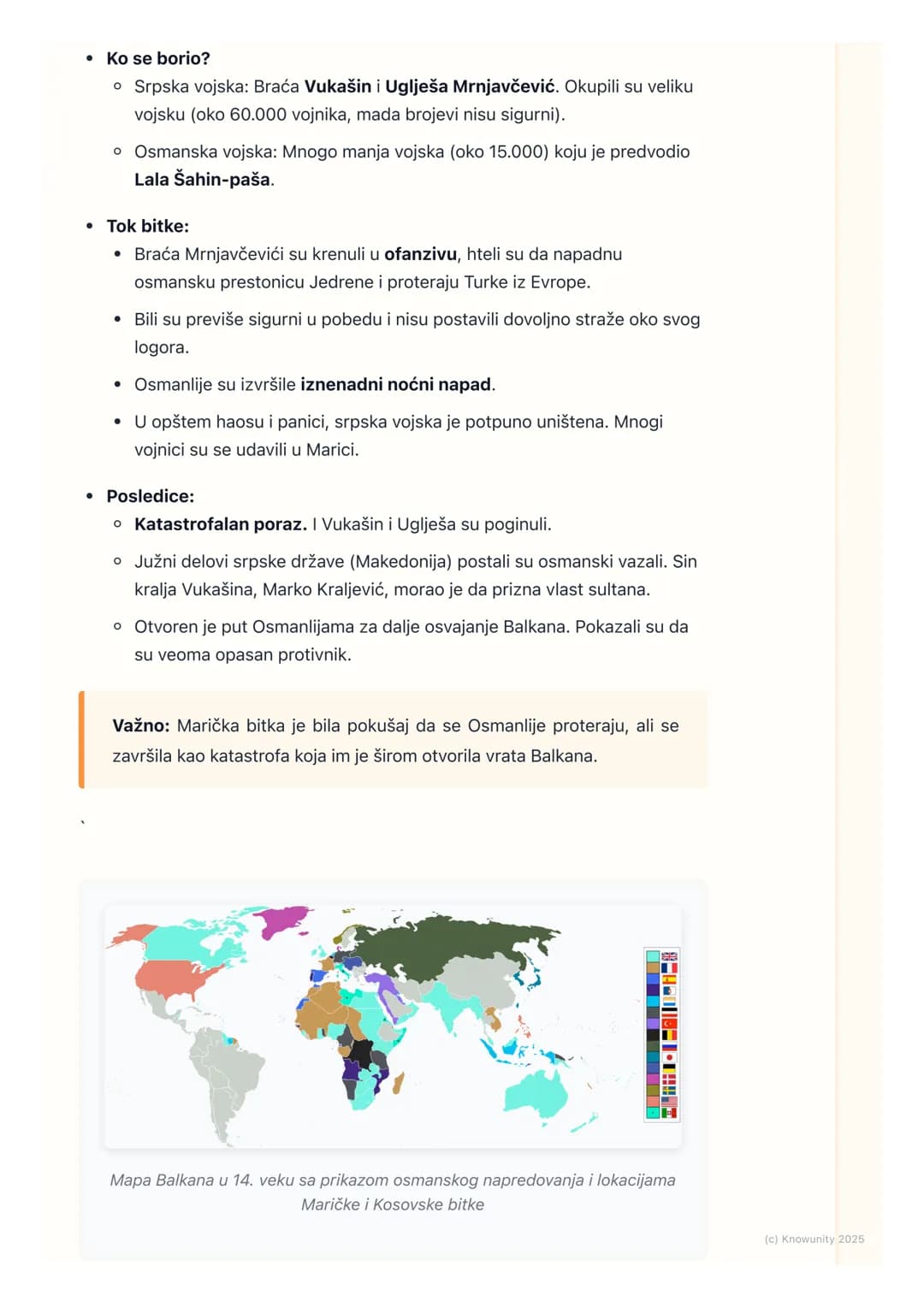 # Marička bitka i Kosovska bitka
- ključni događaji
Uvod: Osmanlije na Balkanu
Posle smrti cara Dušana, Srpsko carstvo se raspalo na manje