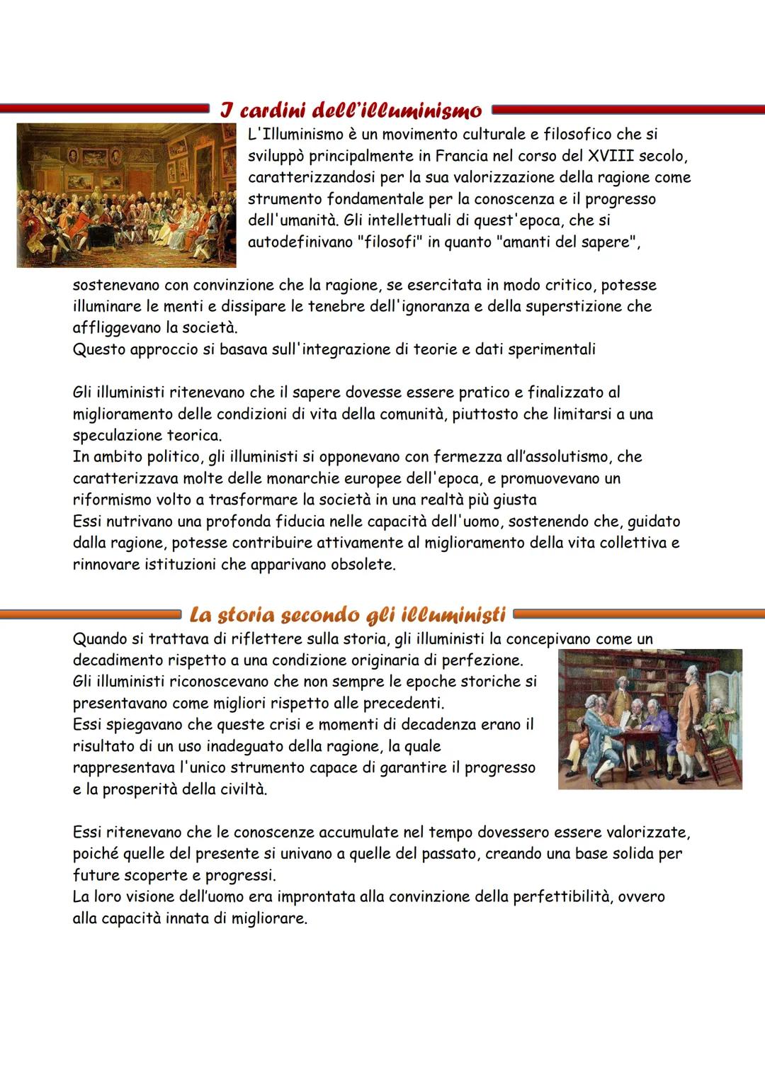 I cardini dell'illuminismo
L'Illuminismo è un movimento culturale e filosofico che si
sviluppò principalmente in Francia nel corso del XVIII