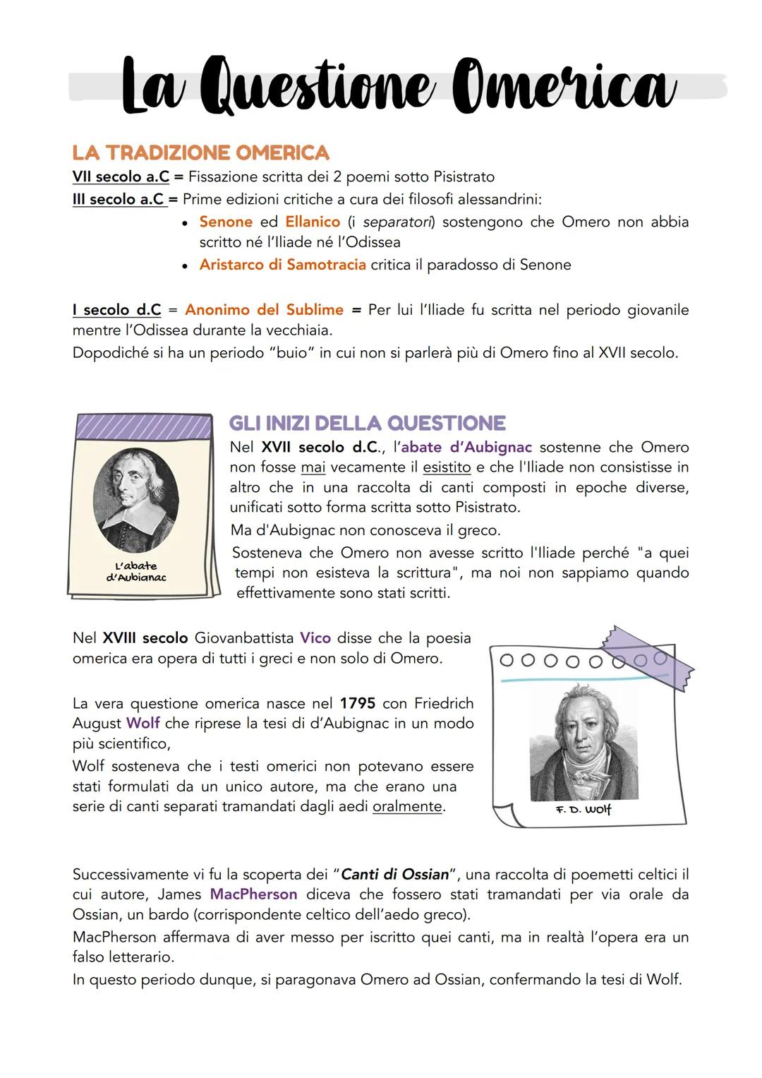 La Questione Omerica
LA TRADIZIONE OMERICA
VII secolo a.C = Fissazione scritta dei 2 poemi sotto Pisistrato
III secolo a.C = Prime edizioni