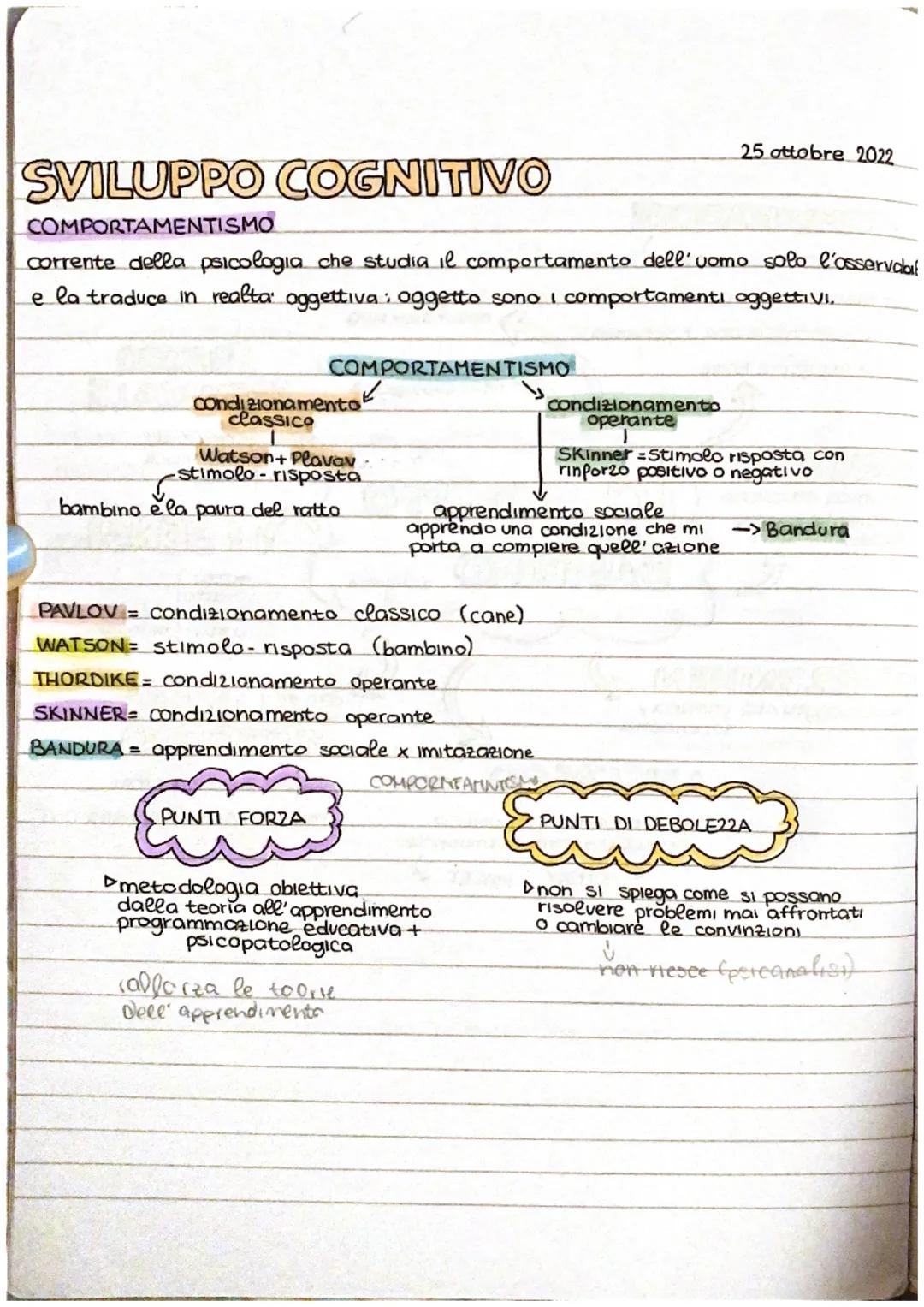 SVILUPPO COGNITIVO
COMPORTAMENTISMO
corrente della psicologia che studia il comportamento dell'uomo solo l'osservaal
e la traduce in realta'