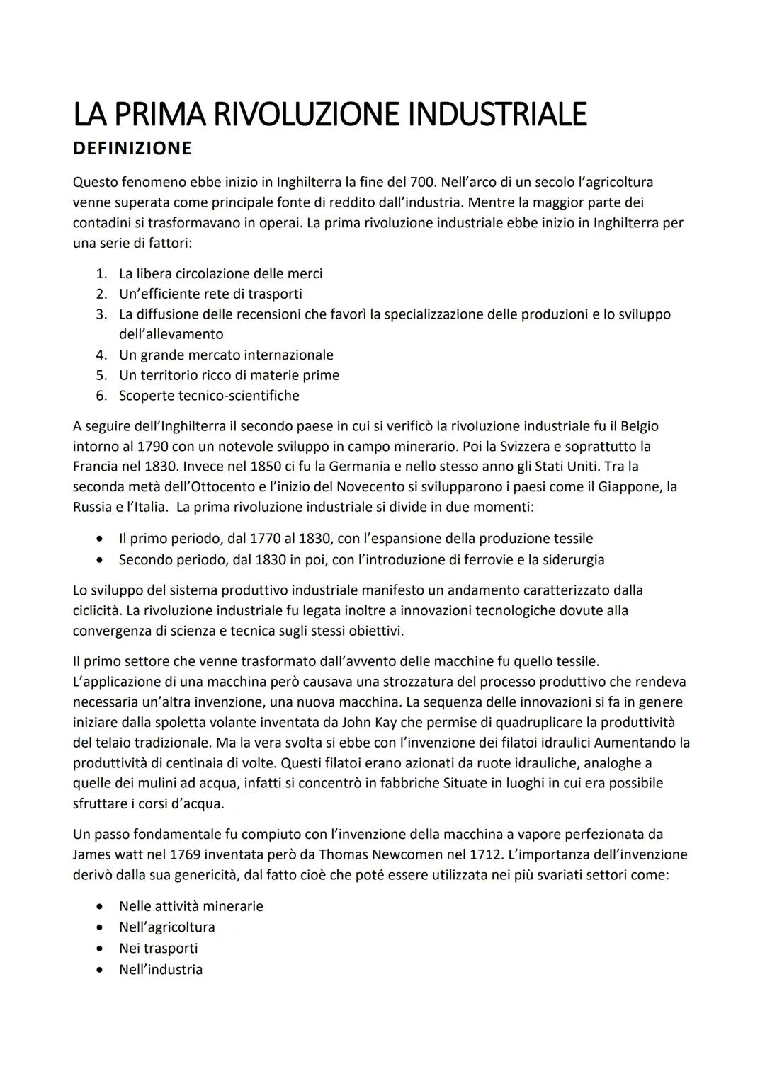 # LA PRIMA RIVOLUZIONE INDUSTRIALE
DEFINIZIONE
Questo fenomeno ebbe inizio in Inghilterra la fine del 700. Nell'arco di un secolo l'agrico