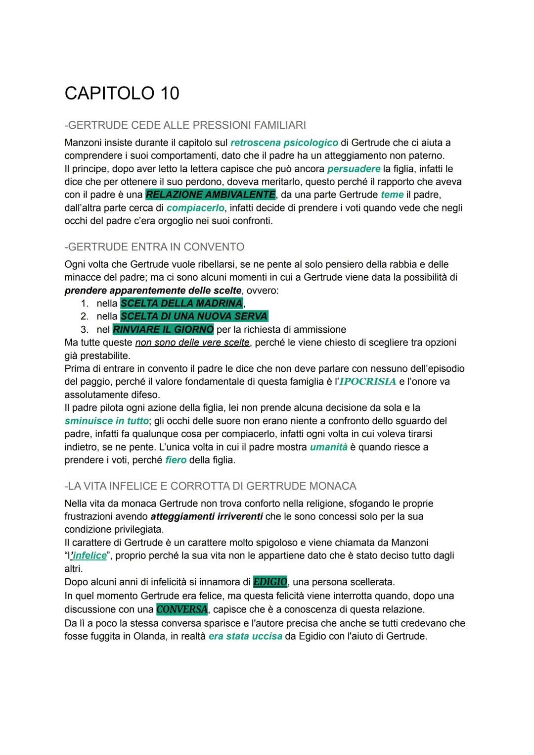 CAPITOLO 10
-GERTRUDE CEDE ALLE PRESSIONI FAMILIARI
Manzoni insiste durante il capitolo sul retroscena psicologico di Gertrude che ci aiut