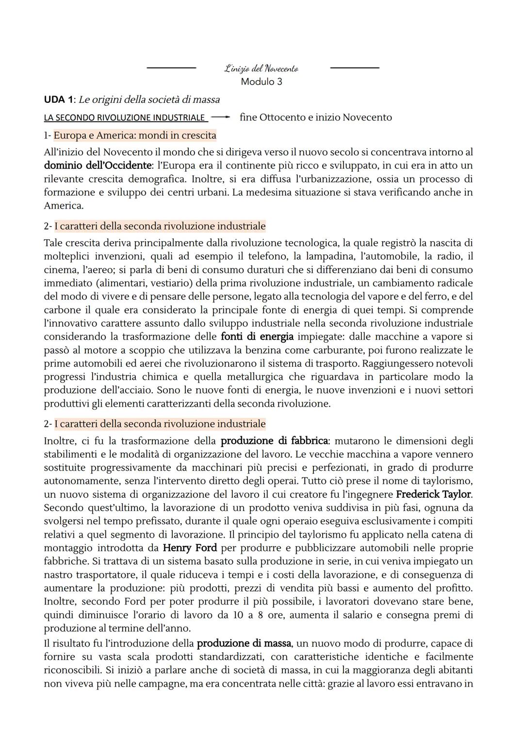L'inizio del Novecento
Modulo 3
UDA 1: Le origini della società di massa
LA SECONDO RIVOLUZIONE INDUSTRIALE
1- Europa e America: mondi in cr