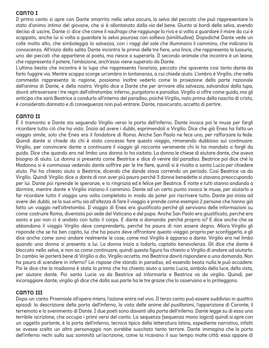 # canto I
Il primo canto si apre con Dante smarrito nella selva oscura, la selva del peccato che può rappresentare lo
stato d'animo intimo d