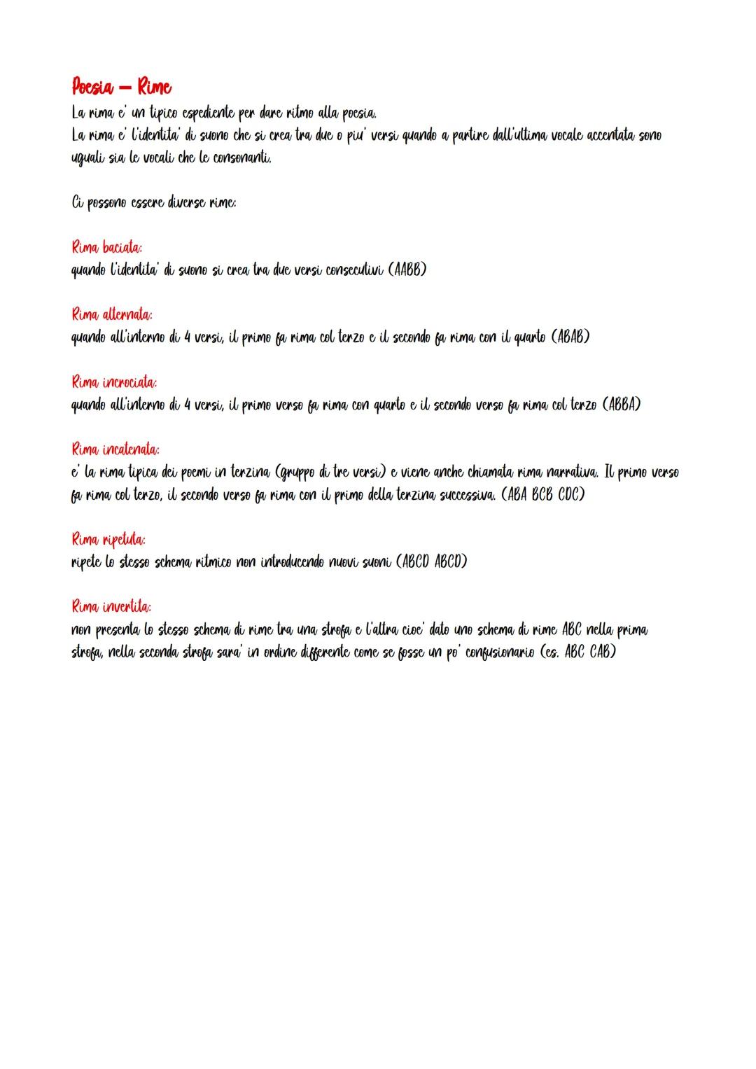 Poesia - Rime
La rima e' un tipico espediente per dare ritmo alla poesia.
La rima e' l'identita' di suono che si crea tra due o piu' versi q