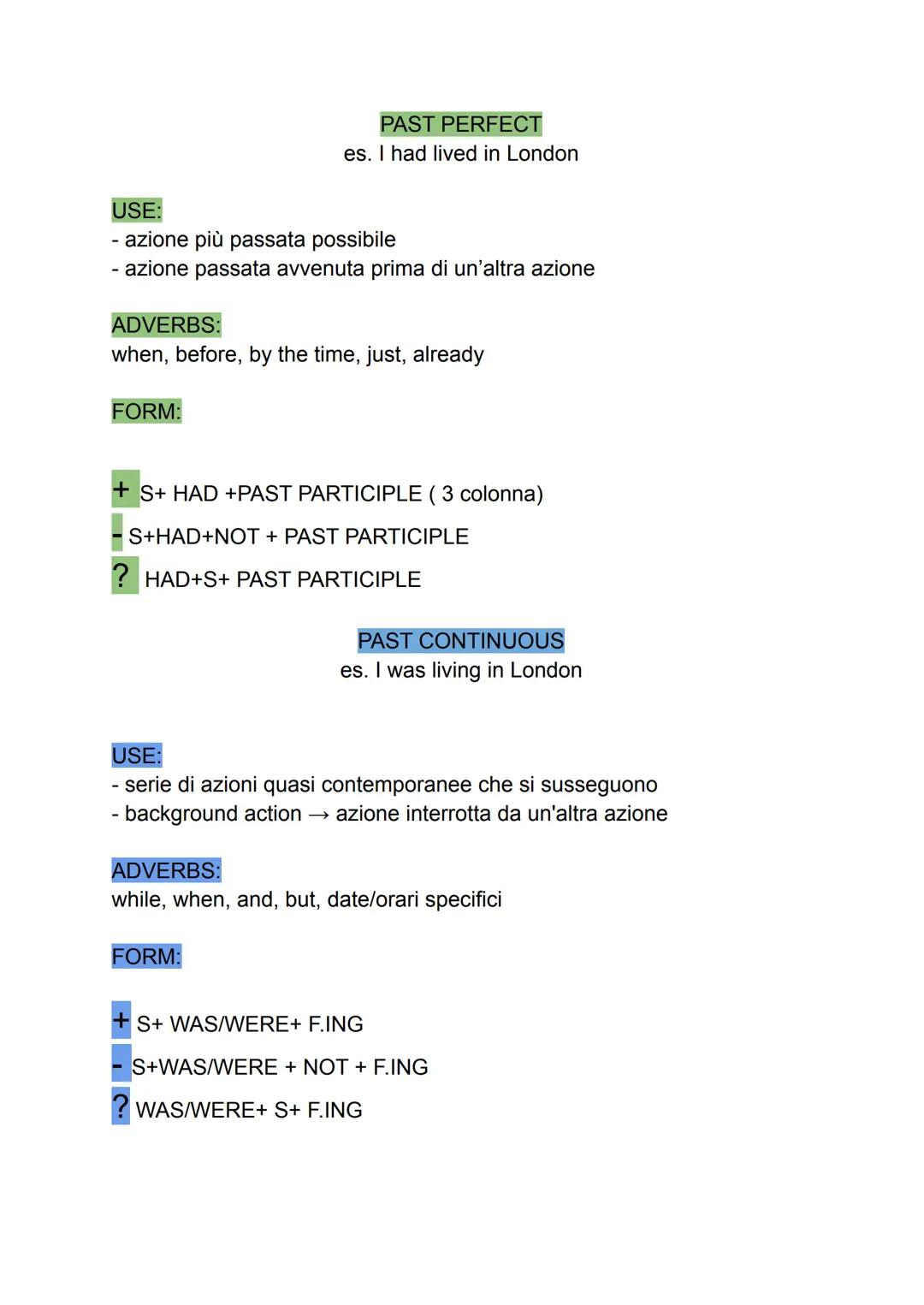VERB CHART TEMPI PASSATI
USE:
- azioni passate e concluse
- azioni ripetute nel passato/ abitudini
storia avvenuta nel passato
ADVERBS:
yest