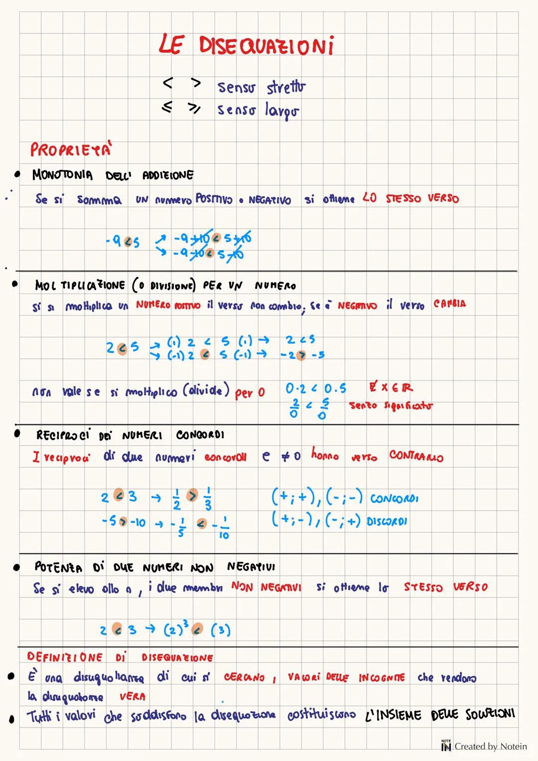 LE DISE QUAZIONI
< > Senso strett
< > senso largo
PROPRIETA
• MONOTONIA DELL' ADDIZIONE
Se si somma
UN numero POSITIVO NEGATIVO si ottene LO