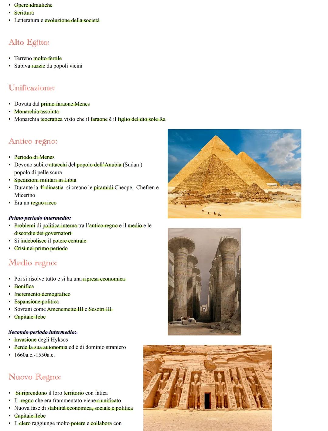 Egitto:
* "Il dono del Nilo"
* Il Nilo è navigabile e uno dei fiumi più lunghi del
mondo
* Era una civiltà idraulica
* Quando esonda