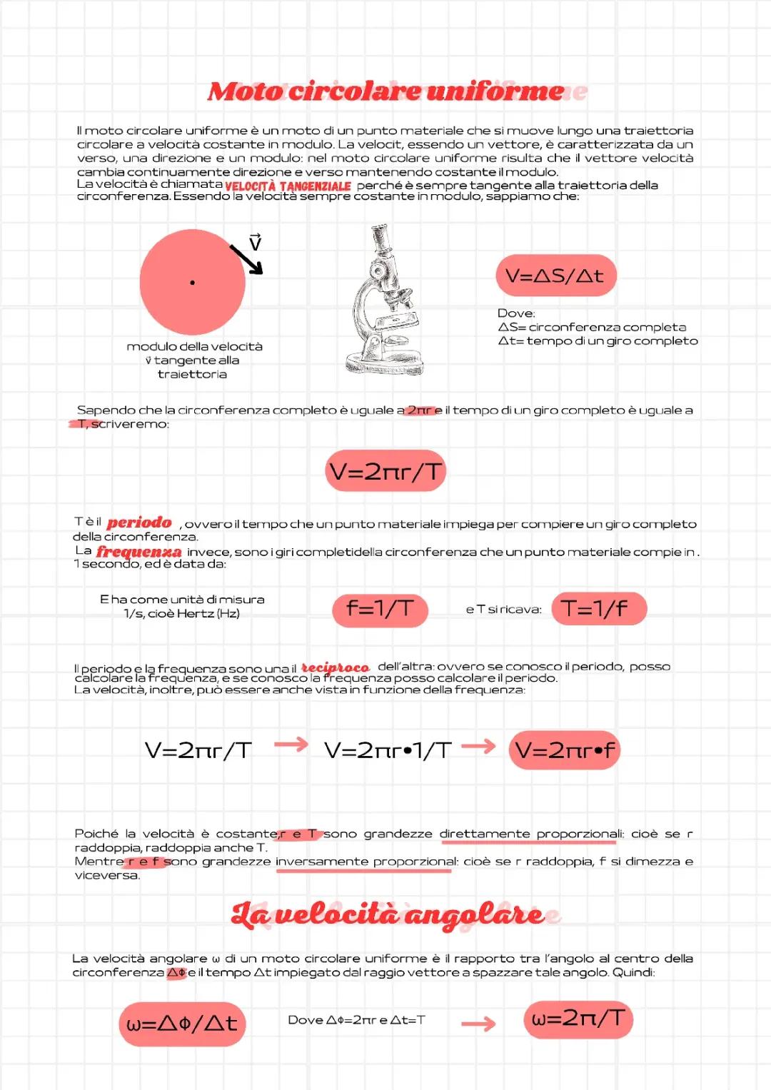 Moto circolare uniforme, velocità angolare e accelerazione centripeta