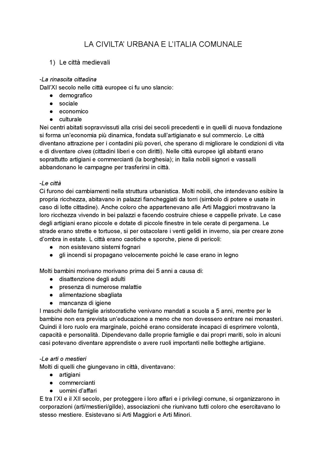 LA CIVILTA’ URBANA E L’ITALIA COMUNALE