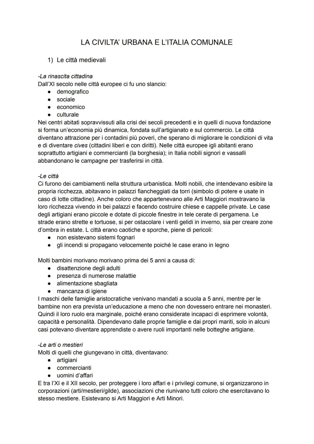 # LA CIVILTA' URBANA E L'ITALIA COMUNALE
1) Le città medievali
-La rinascita cittadina
Dall'XI secolo nelle città europee ci fu uno slanci