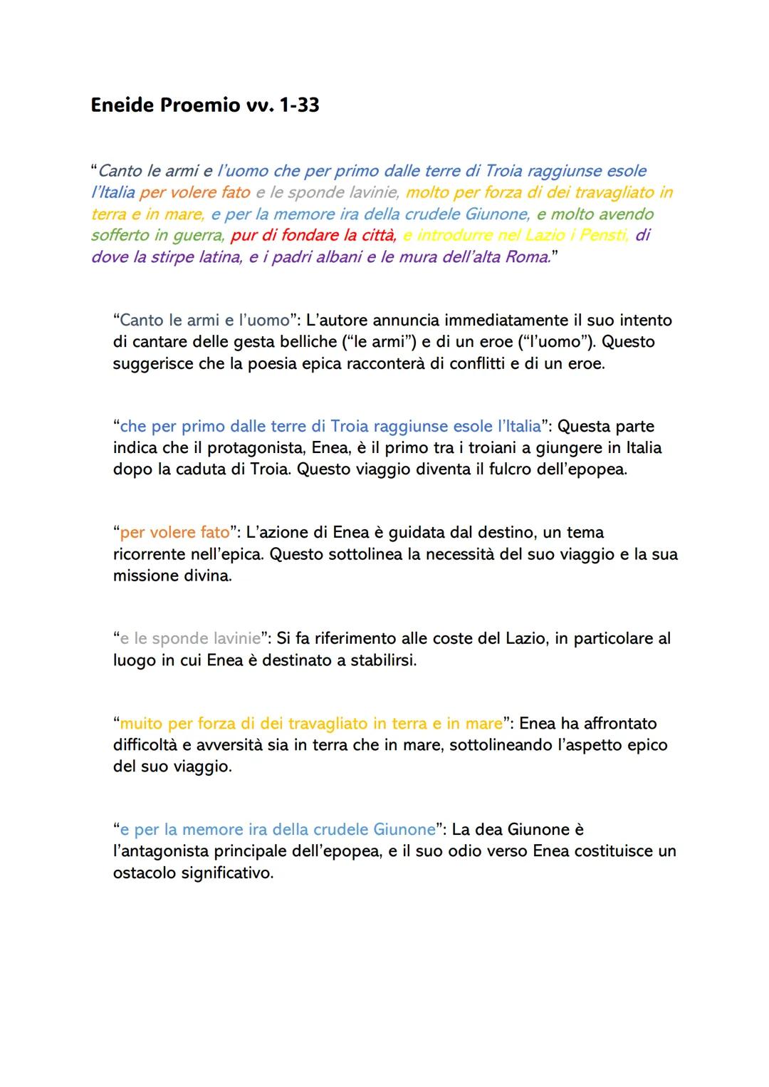 Eneide Proemio vv. 1-33
"Canto le armi e l'uomo che per primo dalle terre di Troia raggiunse esole
l'Italia per volere fato e le sponde lavi