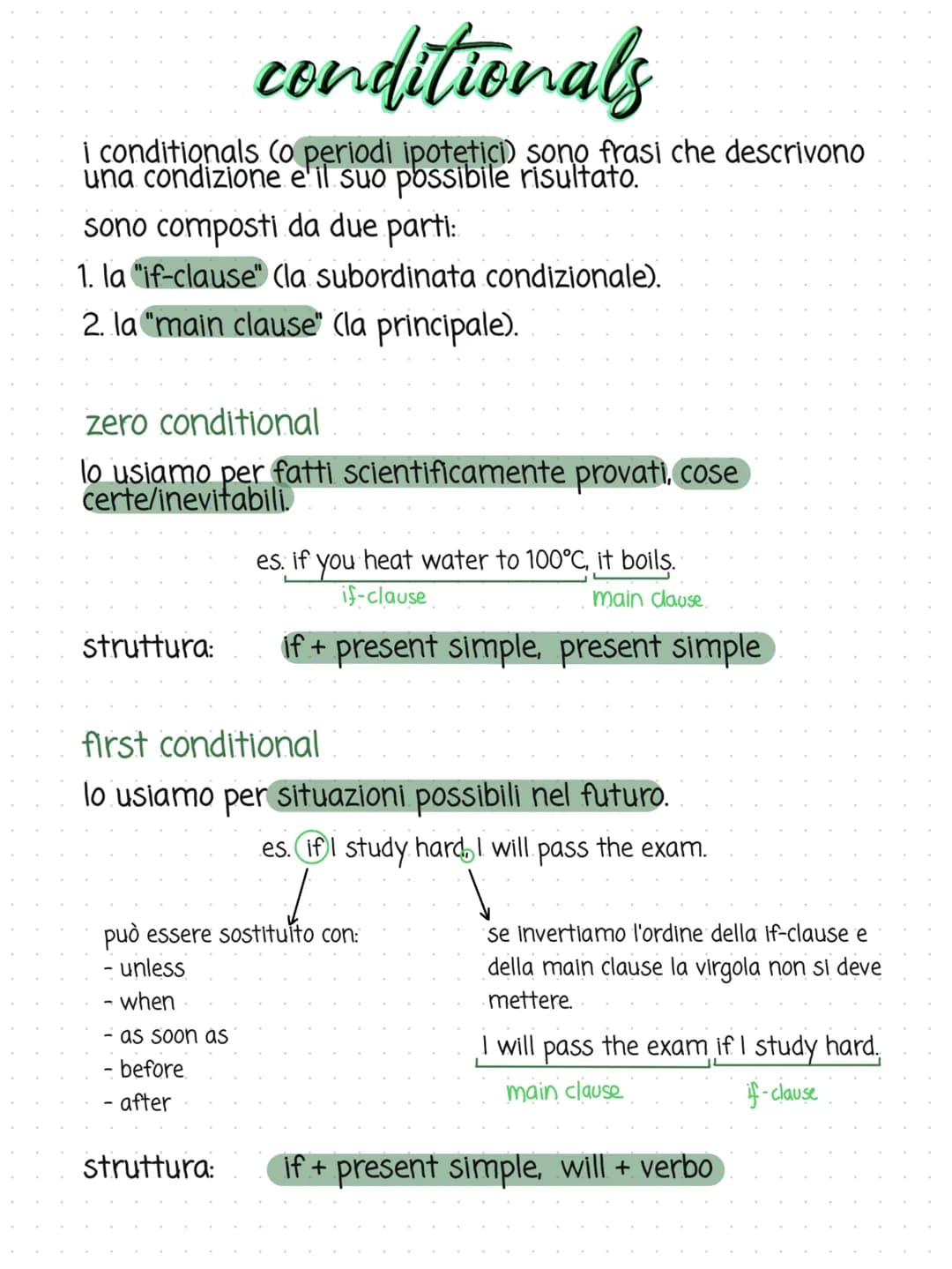 conditionals
i conditionals (o periodi ipotetici) sono frasi che descrivono
una condizione e il suo possibile risultato.
sono composti da du