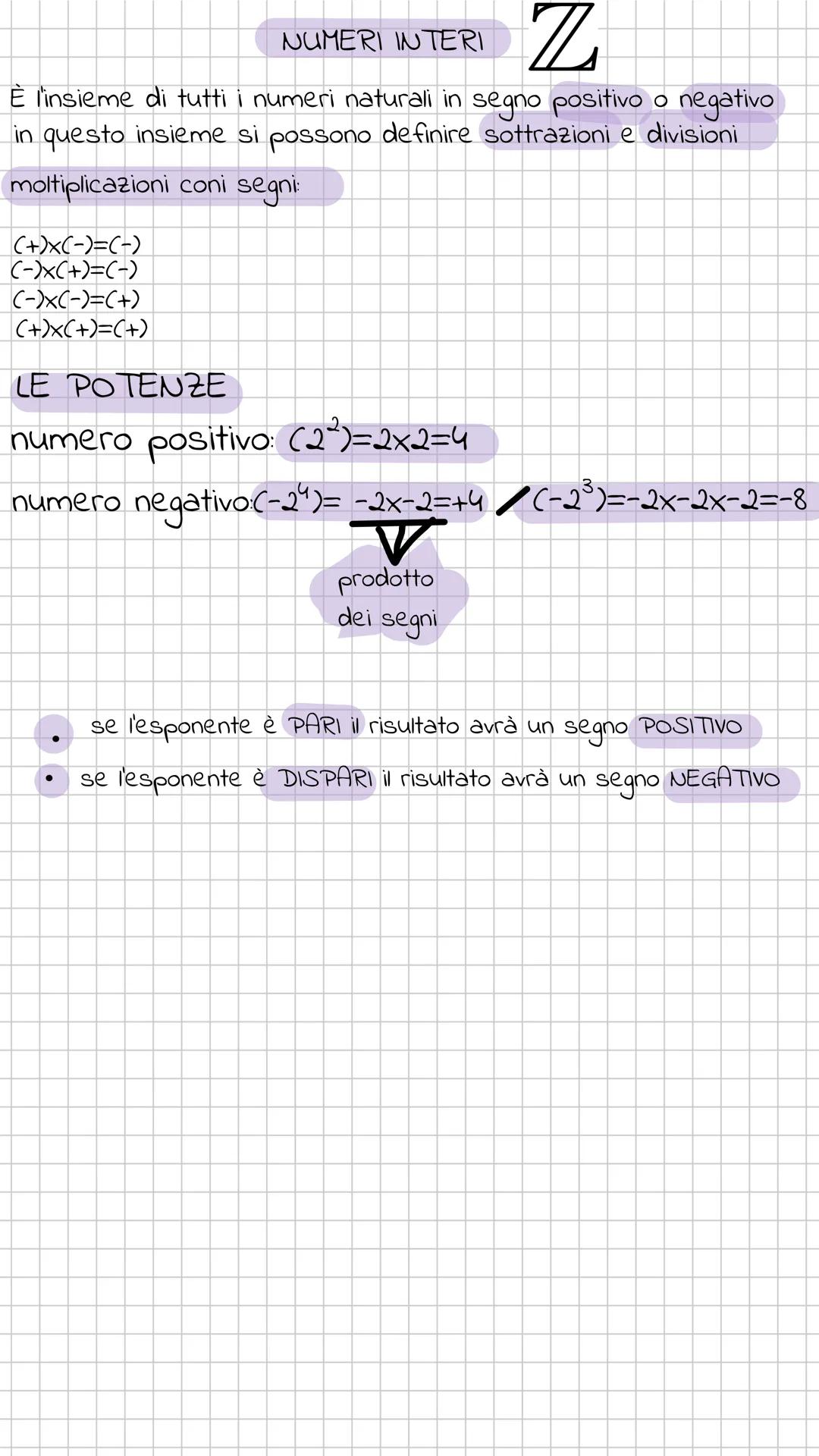 NUMERI INTERI
Z
È l'insieme di tutti i numeri naturali in segno positivo o negativo
in questo insieme si possono definire sottrazioni e divi