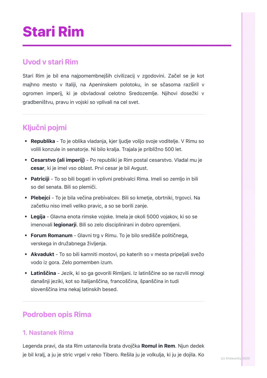 # Stari Rim
Uvod v stari Rim
Stari Rim je bil ena najpomembnejših civilizacij v zgodovini. Začel se je kot
majhno mesto v Italiji, na Apen