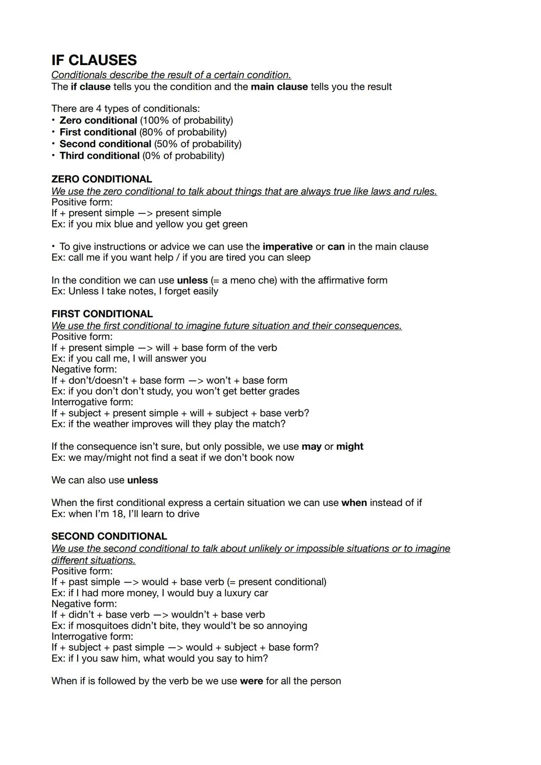 Le if clauses: zero, first, second, third conditional e wish