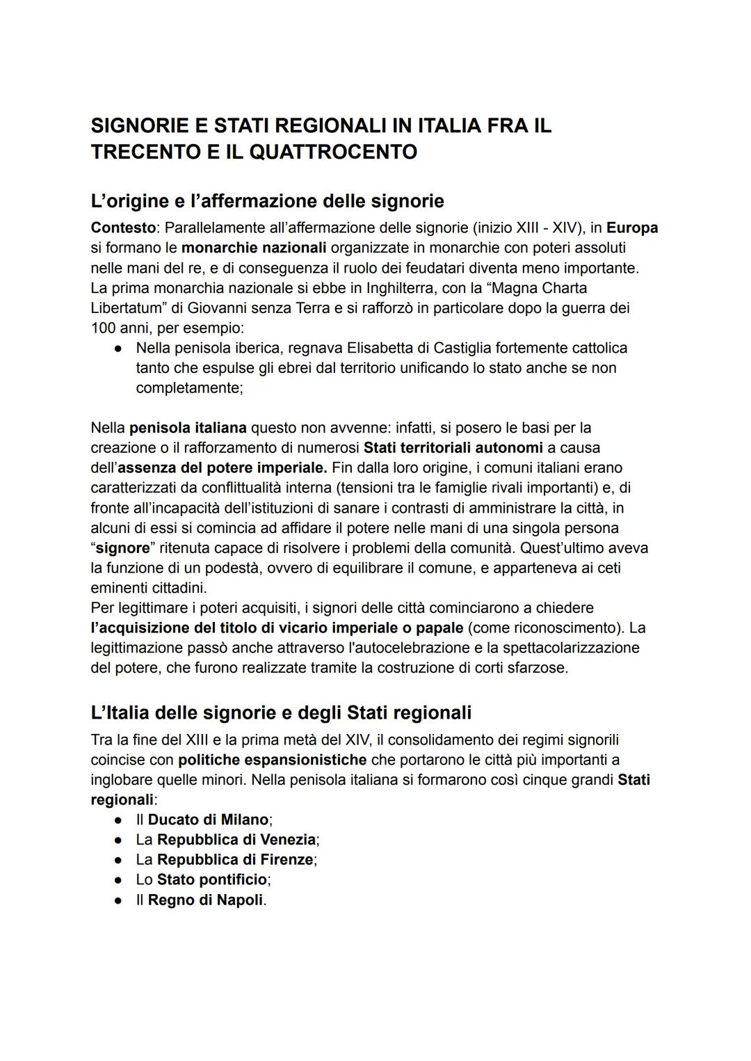 # SIGNORIE E STATI REGIONALI IN ITALIA FRA IL
TRECENTO E IL QUATTROCENTO
L'origine e l'affermazione delle signorie
Contesto: Parallelament