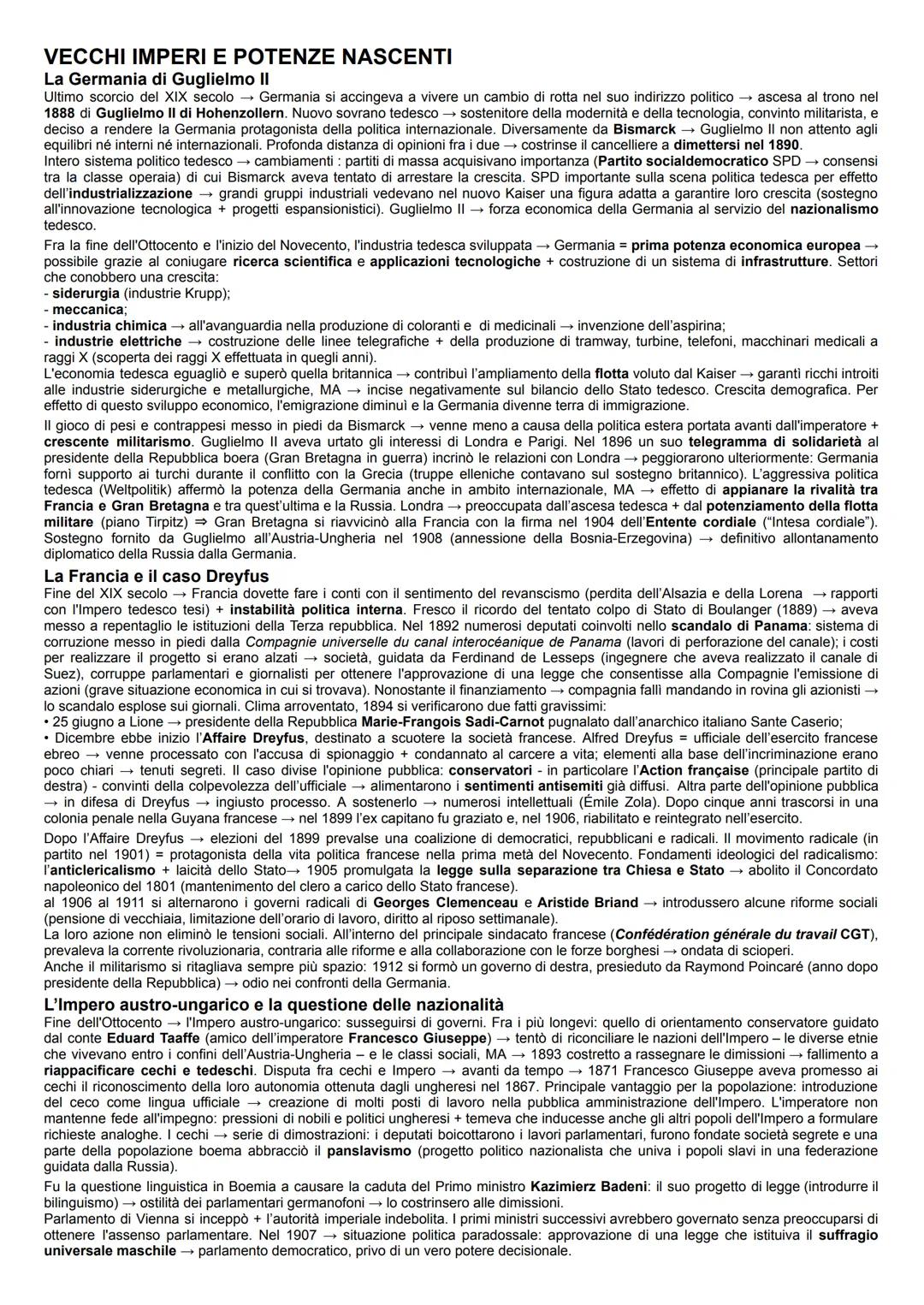 VECCHI IMPERI E POTENZE NASCENTI
La Germania di Guglielmo II
Ultimo scorcio del XIX secolo →→ Germania si accingeva a vivere un cambio di ro