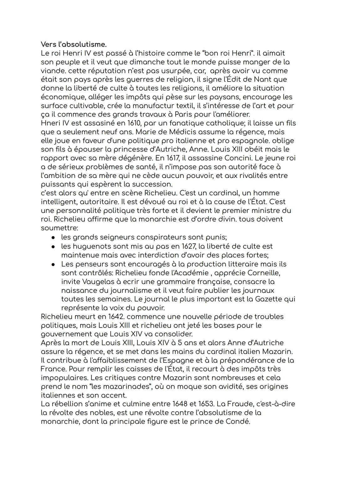 Vers l'absolutisme.
Le roi Henri IV est passé à l'histoire comme le "bon roi Henri". il aimait
son peuple et il veut que dimanche tout le m
