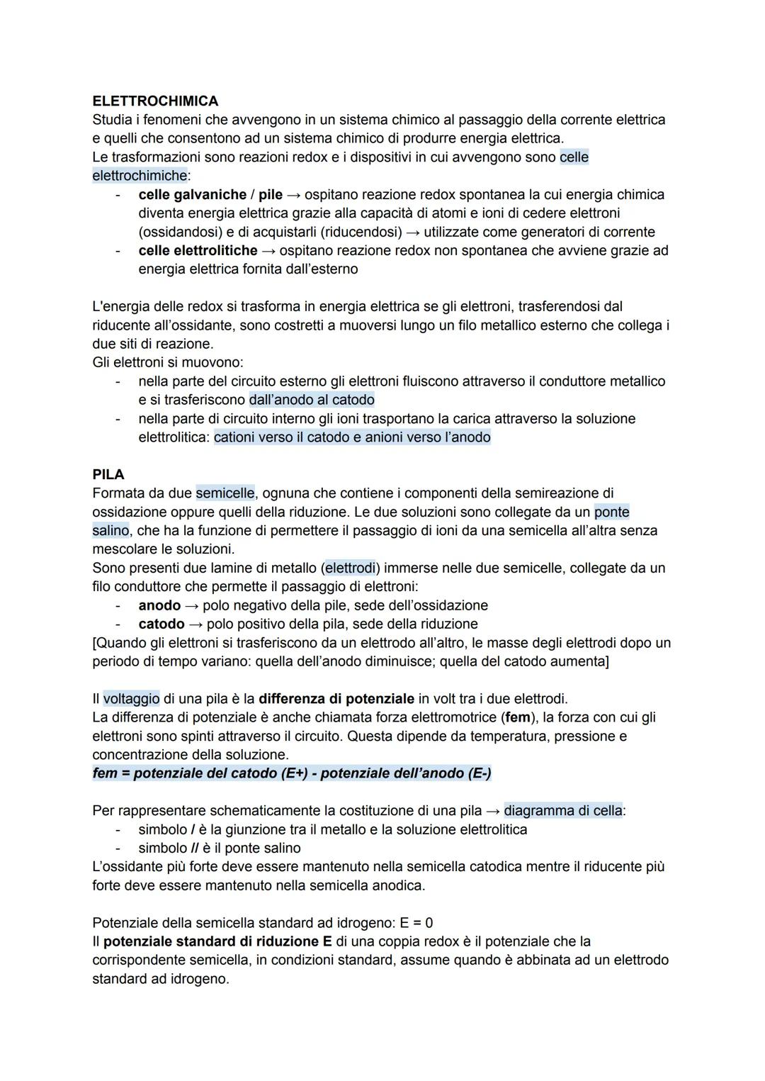 ELETTROCHIMICA
Studia i fenomeni che avvengono in un sistema chimico al passaggio della corrente elettrica
e quelli che consentono ad un sis